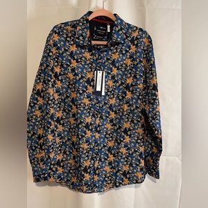 Men’s Silver Stone Floral Collection Modern Fit XL Button-Up Shirt